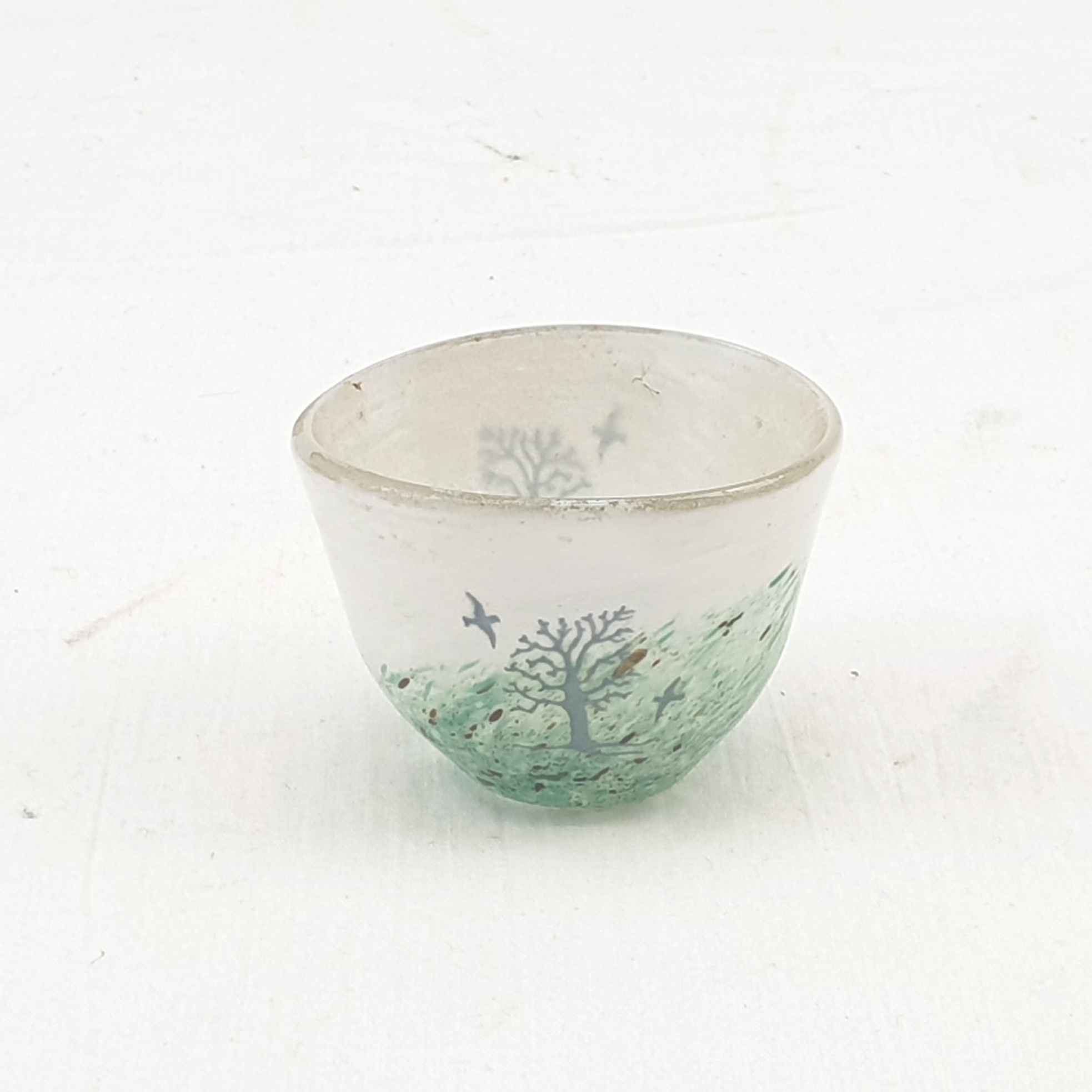 1950s Kosta Boda Hand Painted Wildlife Small Glass Bowl Signed K Engman