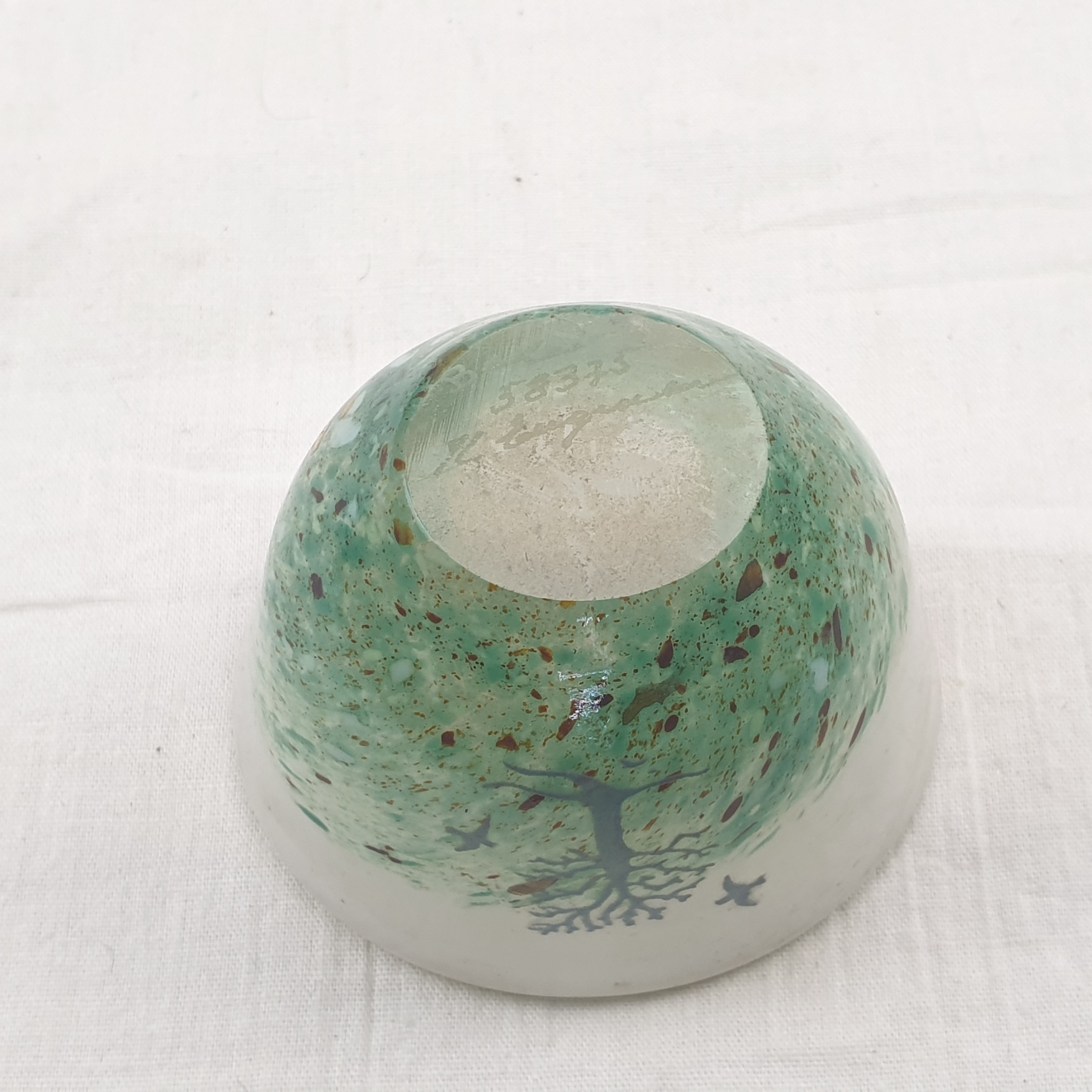 1950s Kosta Boda Hand Painted Wildlife Small Glass Bowl Signed K Engman - Image 6