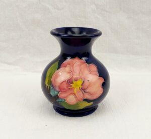 1970s Moorcroft Magnolia Pattern On Cobalt Blue Squat Vase