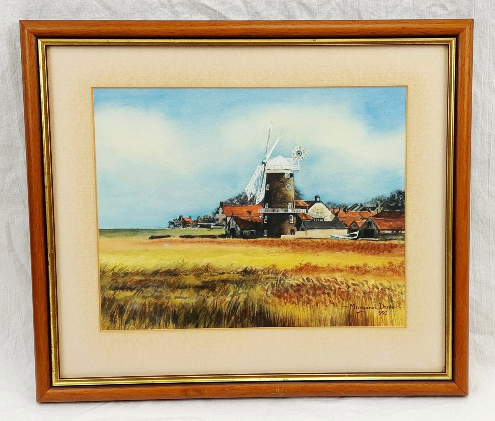 1990 Framed Watercolour Of A Windmill By Margaret Danks