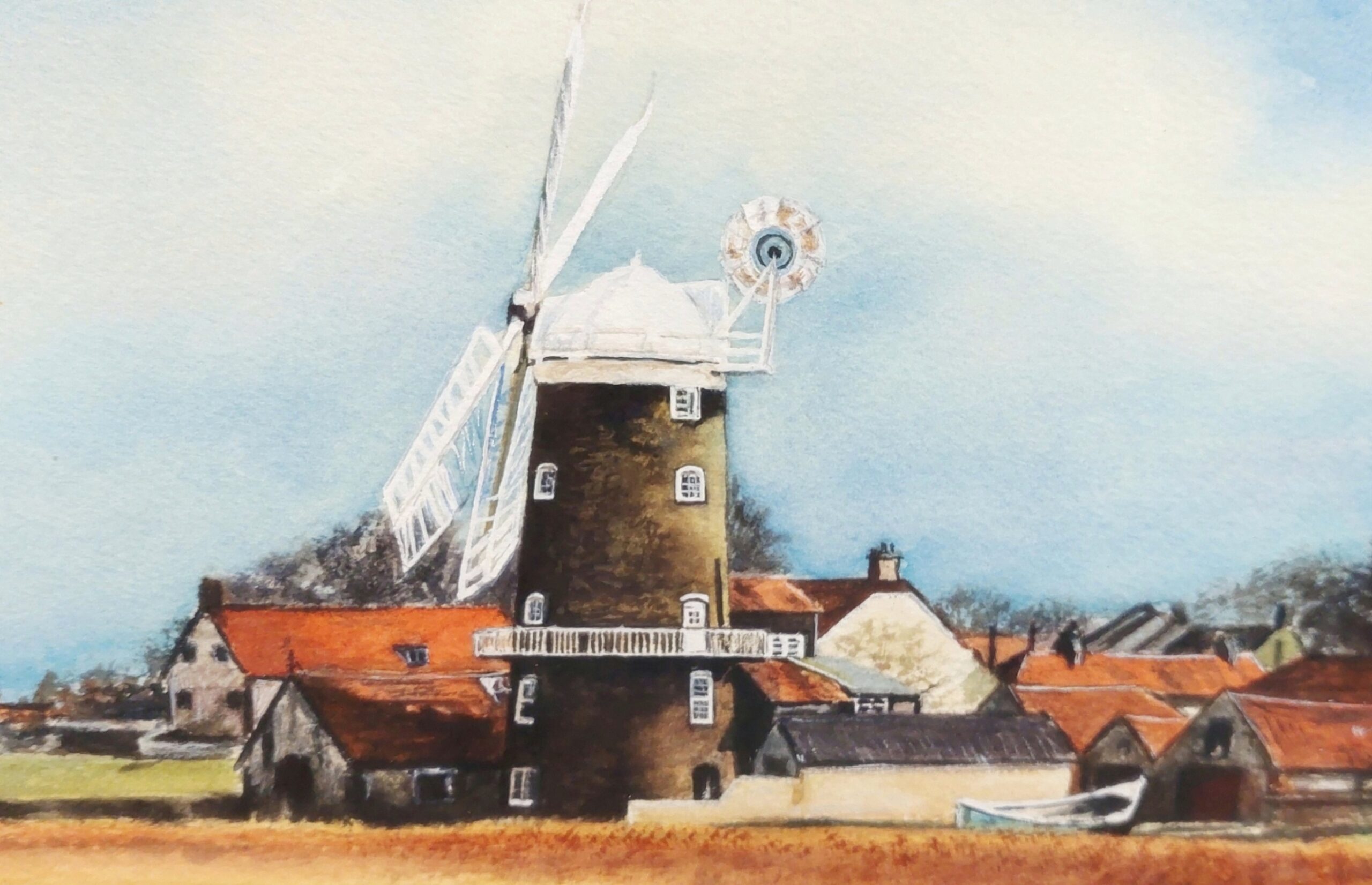 1990 Framed Watercolour Of A Windmill By Margaret Danks - Image 2