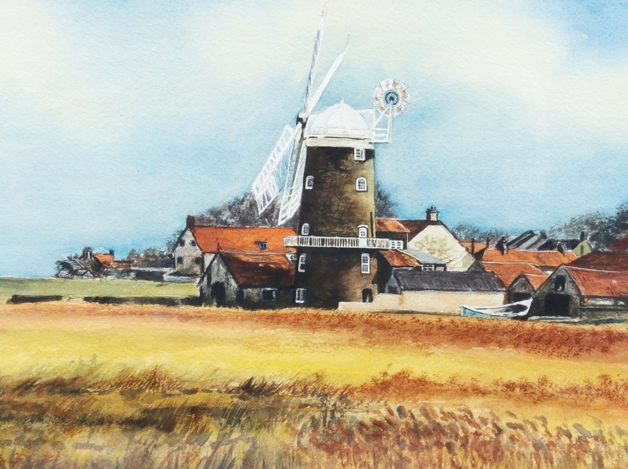 1990 Framed Watercolour Of A Windmill By Margaret Danks - Image 3