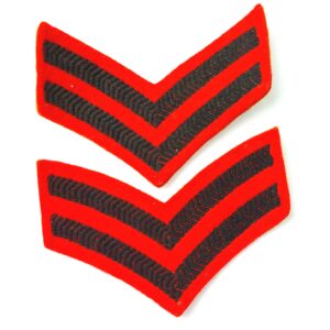 British Army, 1940s-1960s, Sergeant’s Rank Chevrons – Matched Pair, Red Backed Cloth Sleeve Insignia