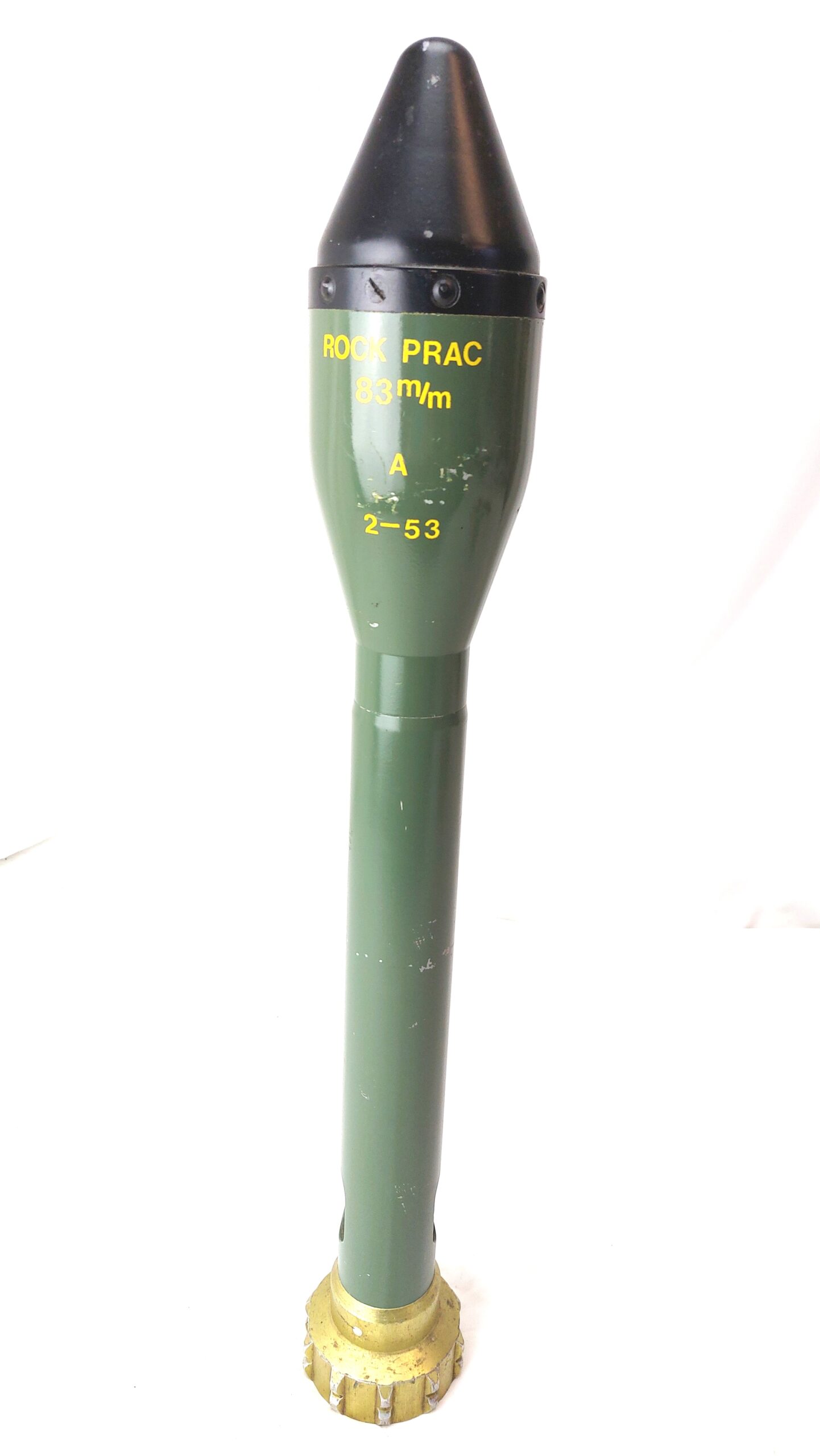 Belgian, dated February 1953, 83mm “ROCK PRAC” Practice Rocket for RL-83 Blindicide, Inert Display Round