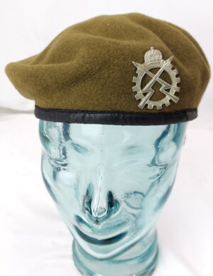 Belgian, Cold War, Royal Electrical & Mechanical Engineers Khaki Beret, with White Metal NCO Badge