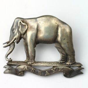 British, WW1 era c.1898–1922, 19th (Alexandra, Princess of Wales’s Own) Hussars Officer’s Silver Cap Badge – “Assaye Elephant”, Two Lug Fittings