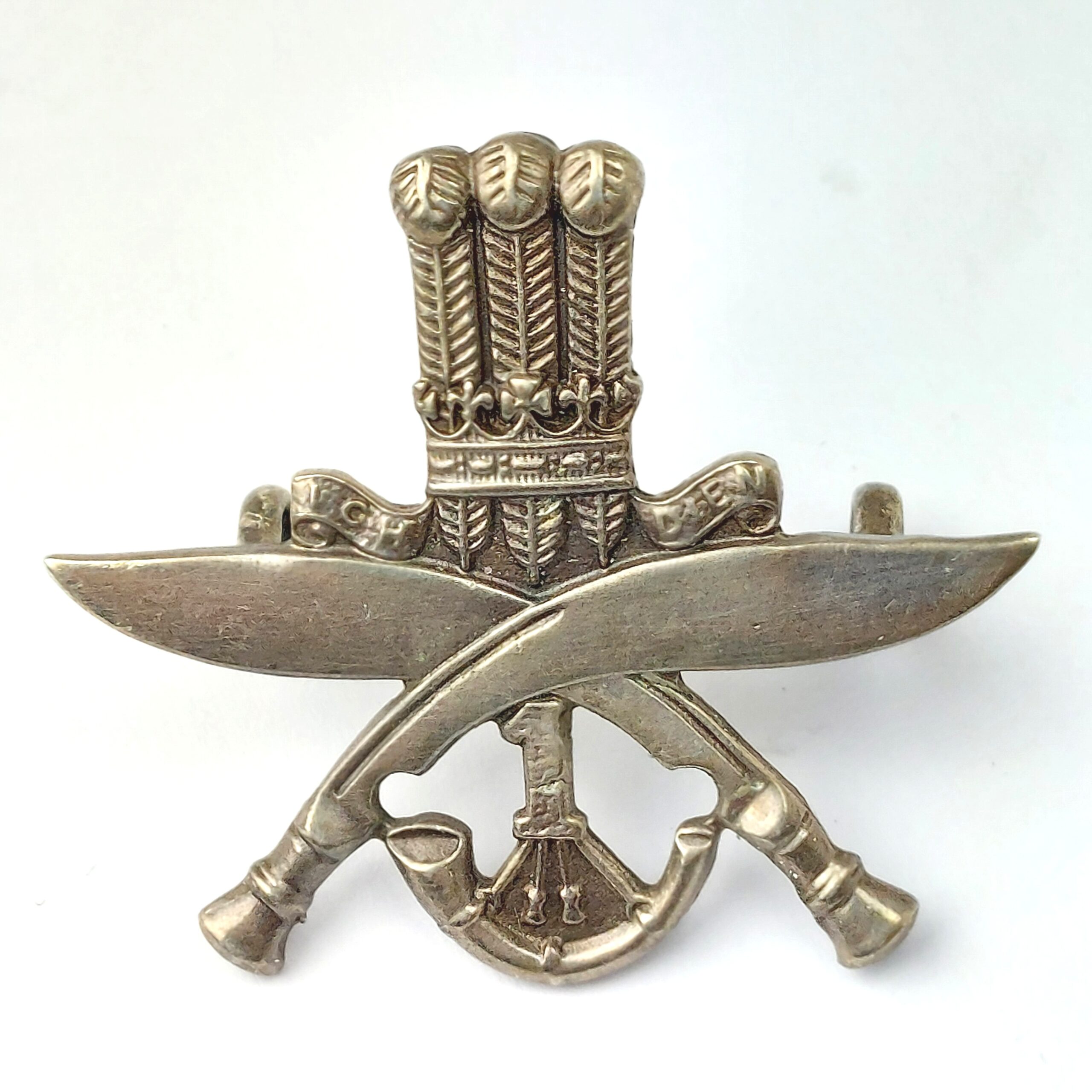 British Indian Army, WW1 era, Officer’s Silver Cap Badge, 1st King George V’s Own Gurkha Rifles (The Malaun Regiment)