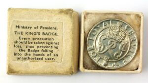 British, WW2, Ministry of Pensions “King’s Badge – For Loyal Service”, George VI Cypher, with Original Issue Box