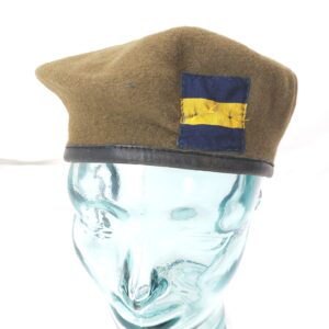 British Army, Late 20th Century, Khaki Wool Beret with Princess of Wales’s Royal Regiment (PWRR) Blue & Yellow Backing Patch, Small Size