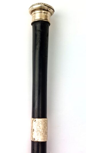 British, c.1900, Silver Topped Gentleman’s Walking Stick, Pommel Birmingham Hallmarked 1900 by WHW (William Harrison Walter), Initialled SE; Silver Collar London Hallmarked 1913 by Kendall and Sons