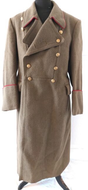 Bulgarian, Cold War Era, Bulgarian People’s Army (БНА) Officer’s Greatcoat - Shinel with Lion Buttons and Red Infantry Piping, Long Length