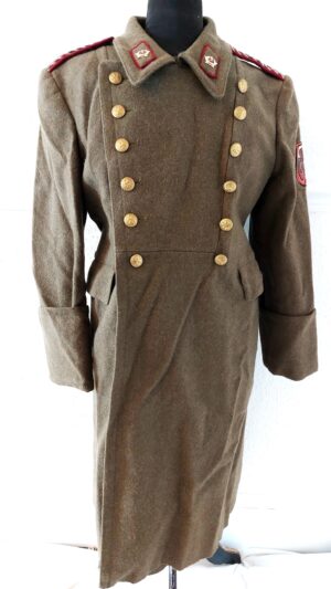 Bulgaria, Cold War Era, Bulgarian People’s Army (БНА) Officer’s Greatcoat – Infantry Branch “Shinel” with Lion Buttons, Shoulder Patch & “Warrior-Sportsman” (Воин-Спортсмен) Badges, Hristo Botev Factory, Kalofer