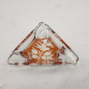 Bohemian Glass Possibly Mosser Triangular Clear And Amber With Bird