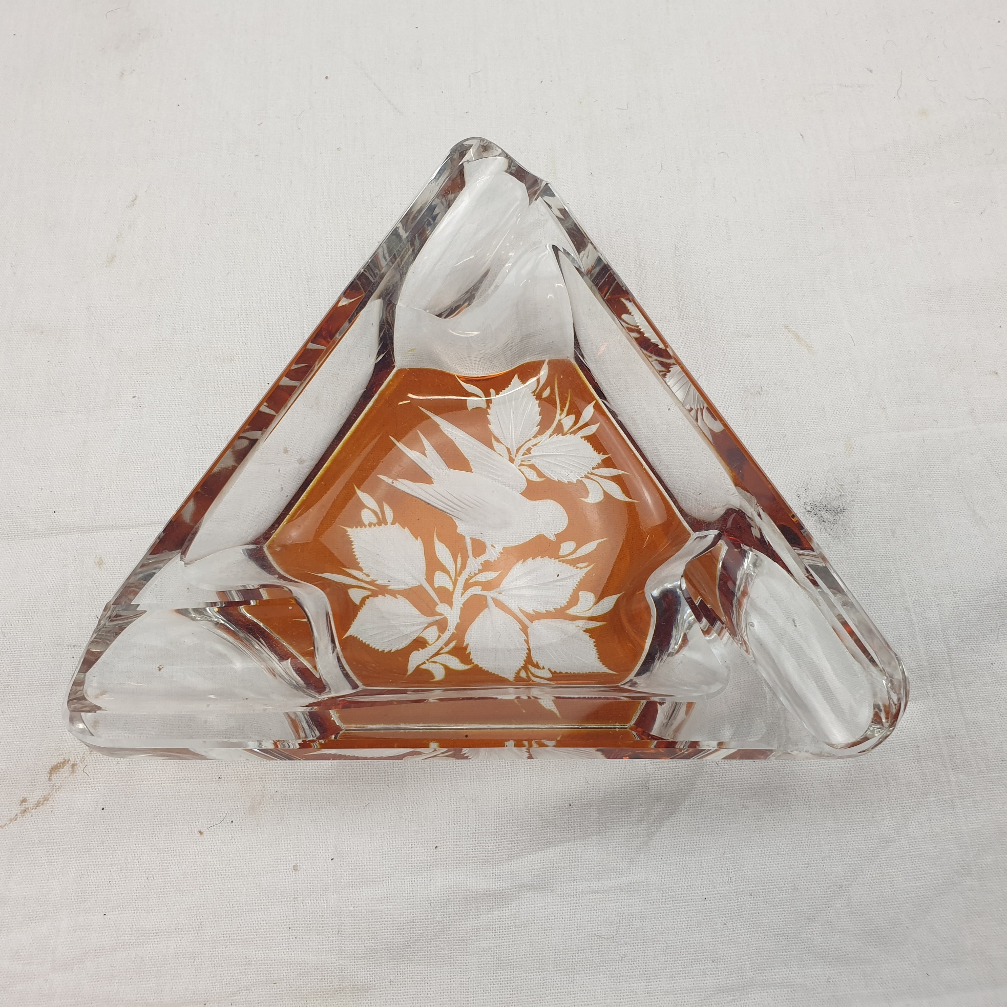 Bohemian Glass Possibly Mosser Triangular Clear And Amber With Bird - Image 2