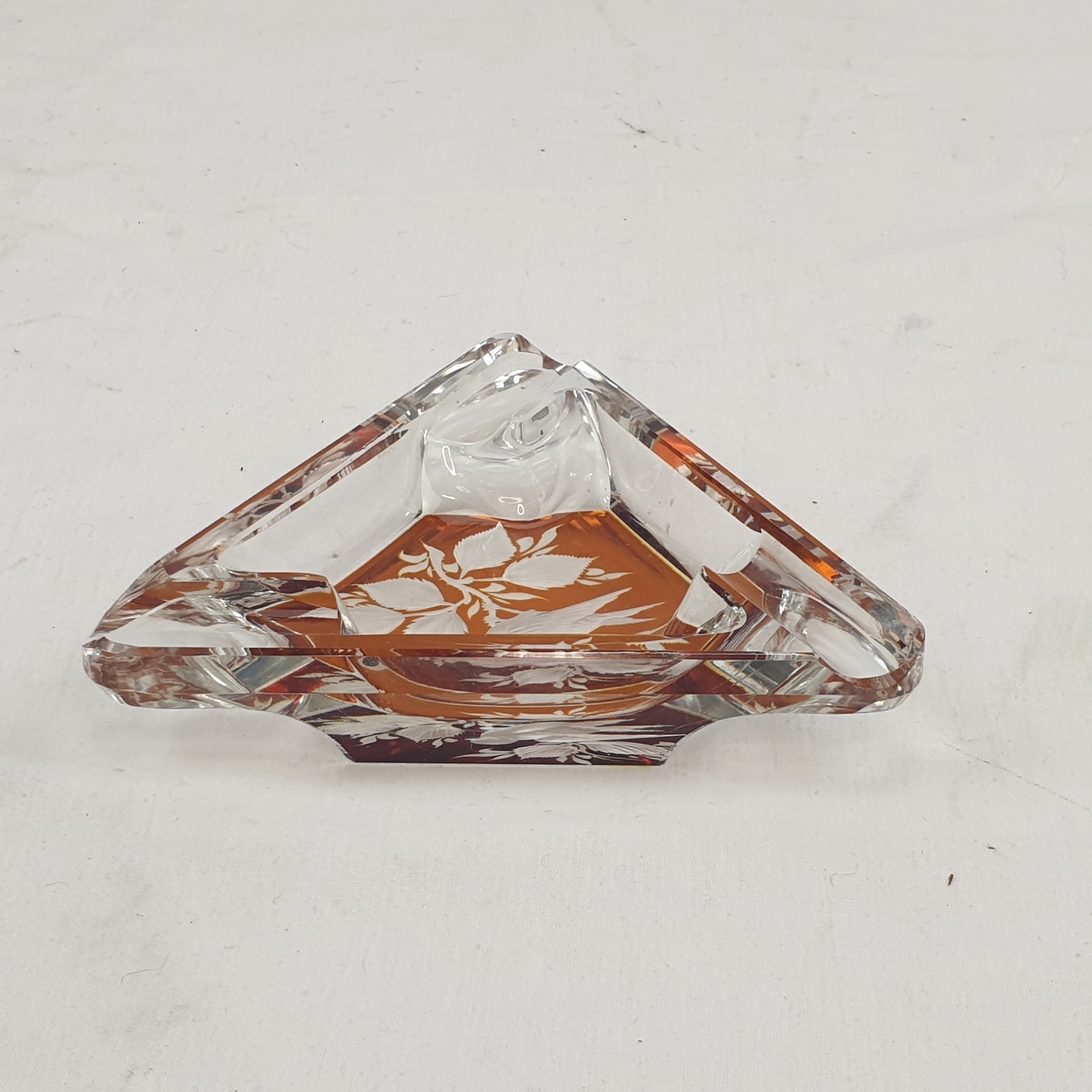 Bohemian Glass Possibly Mosser Triangular Clear And Amber With Bird - Image 3