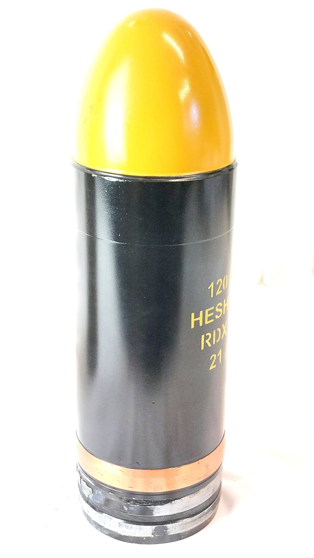 British Army, Cold War 1958–1981, 120mm WOMBAT BAT MOBAT HESH L19A3 Inert Shell & Brass Case - Image 21
