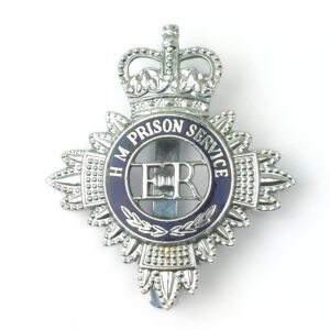 British, HM Prison Service Cap Badge, EIIR Queen’s Crown, J.R. Gaunt Birmingham, Staybrite Enamel