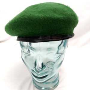 British, Highlander HAT013 Green Wool Beret Cap, Size L, Leather Band