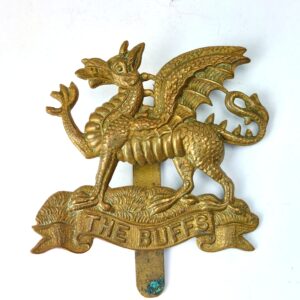 British, WW2 era, The Buffs (Royal East Kent Regiment) Brass Cap Badge, with Slider Fitting