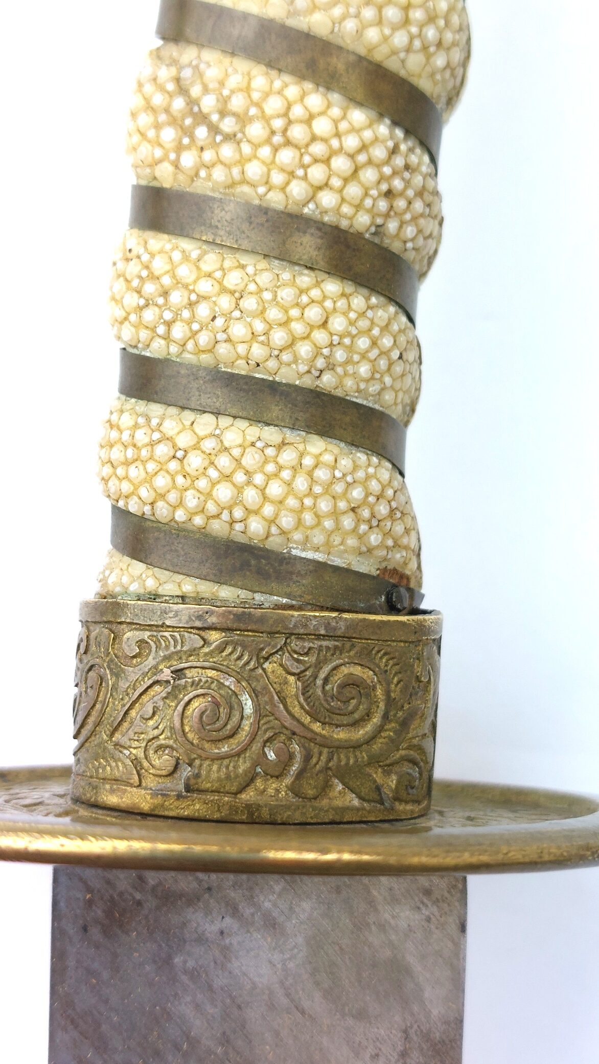 Chinese, Boxer Rebellion Era (Late Qing Dynasty c.1890–1900), Brass Mounted Shagreen Dao / Yaodao Saber (Short Sword) with Shagreen Scabbard - Image 21