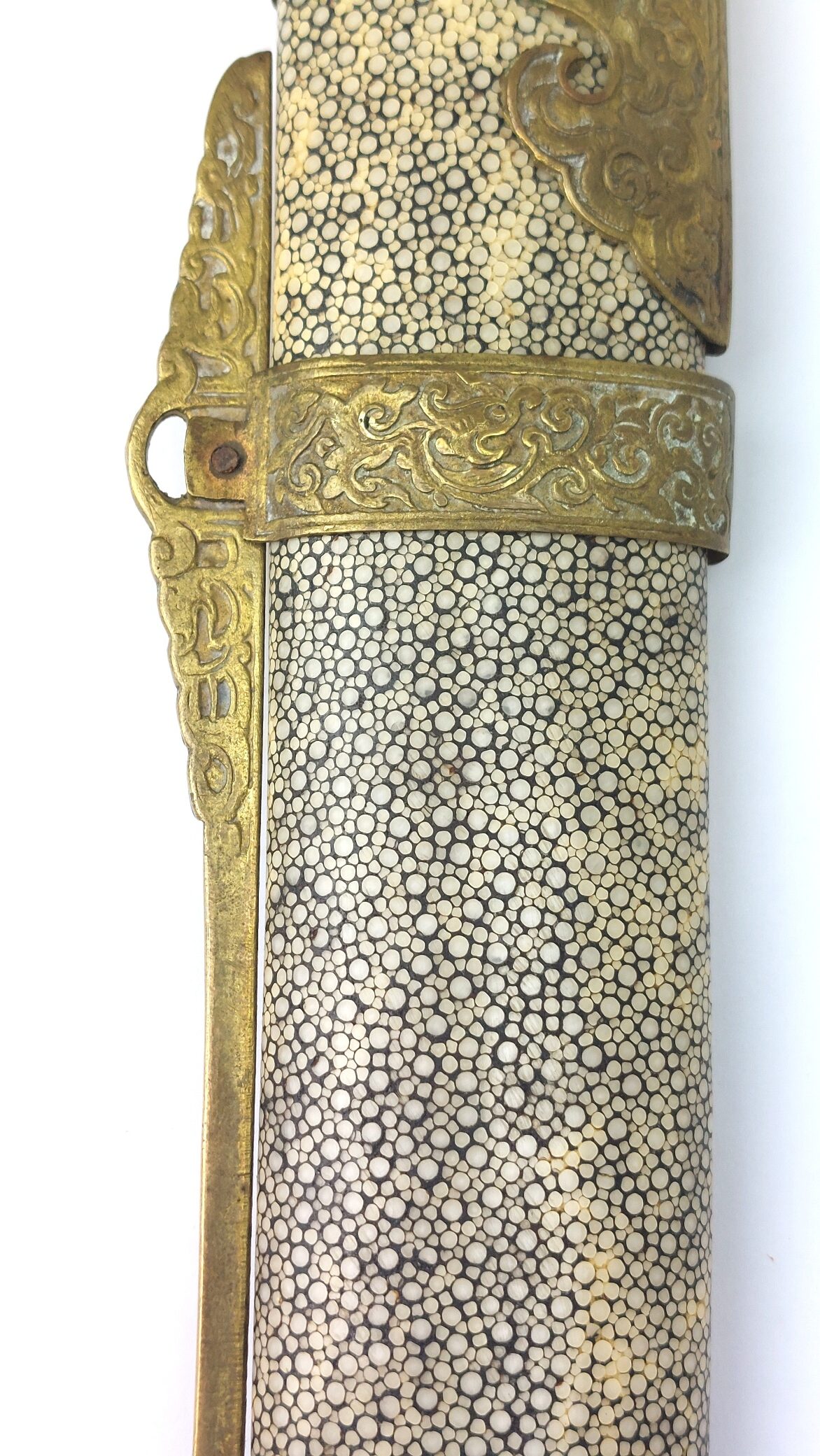Chinese, Boxer Rebellion Era (Late Qing Dynasty c.1890–1900), Brass Mounted Shagreen Dao / Yaodao Saber (Short Sword) with Shagreen Scabbard - Image 26