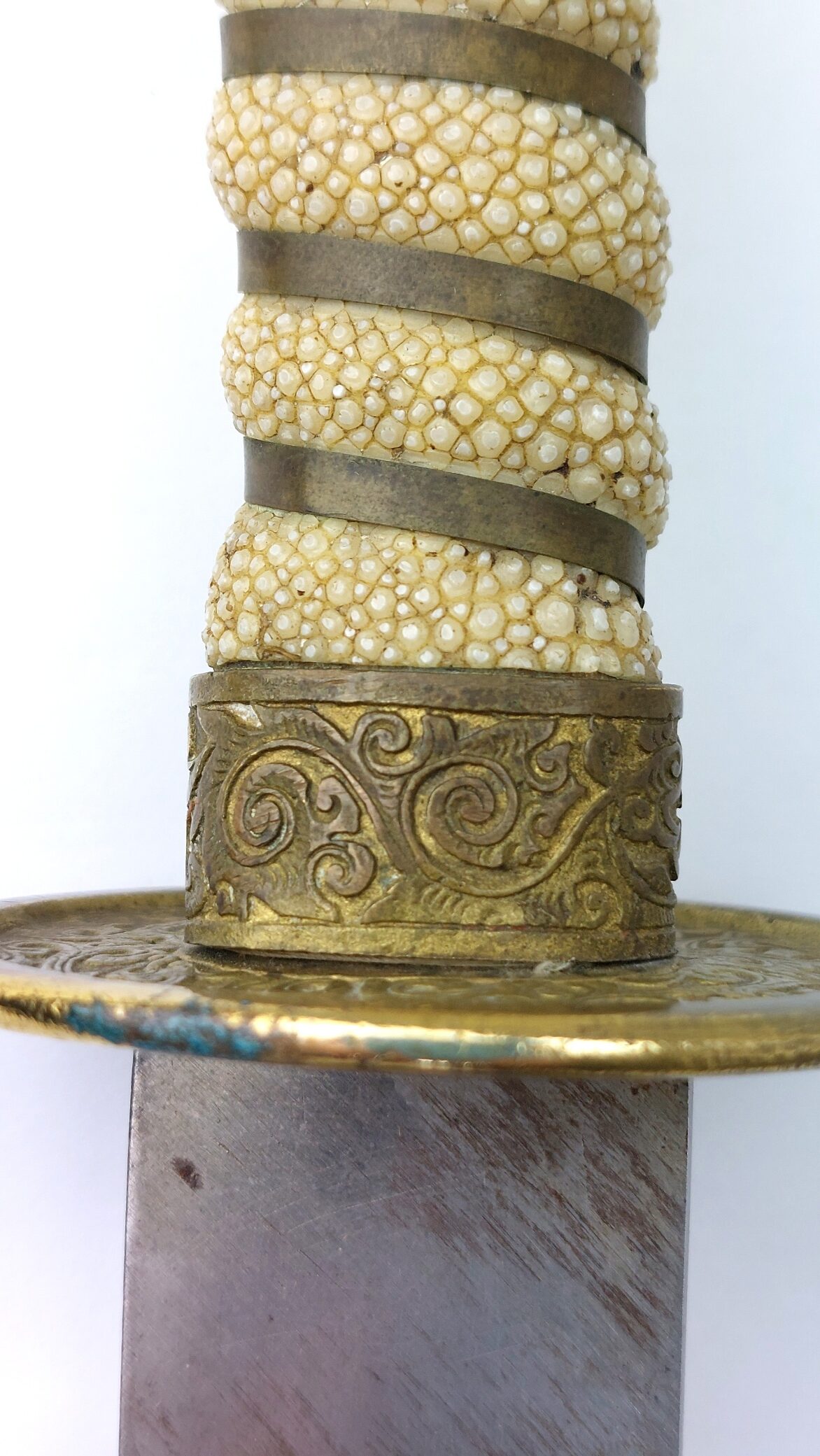 Chinese, Boxer Rebellion Era (Late Qing Dynasty c.1890–1900), Brass Mounted Shagreen Dao / Yaodao Saber (Short Sword) with Shagreen Scabbard - Image 19
