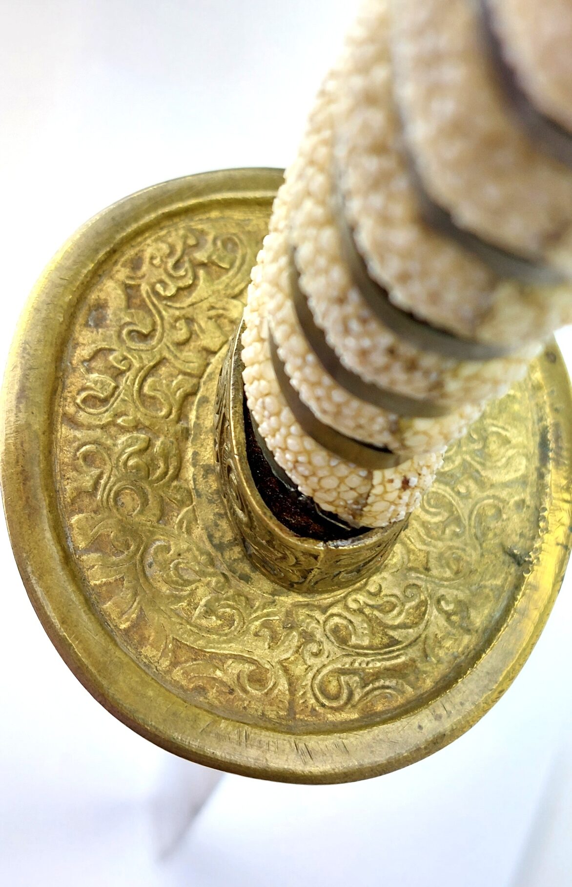 Chinese, Boxer Rebellion Era (Late Qing Dynasty c.1890–1900), Brass Mounted Shagreen Dao / Yaodao Saber (Short Sword) with Shagreen Scabbard - Image 14