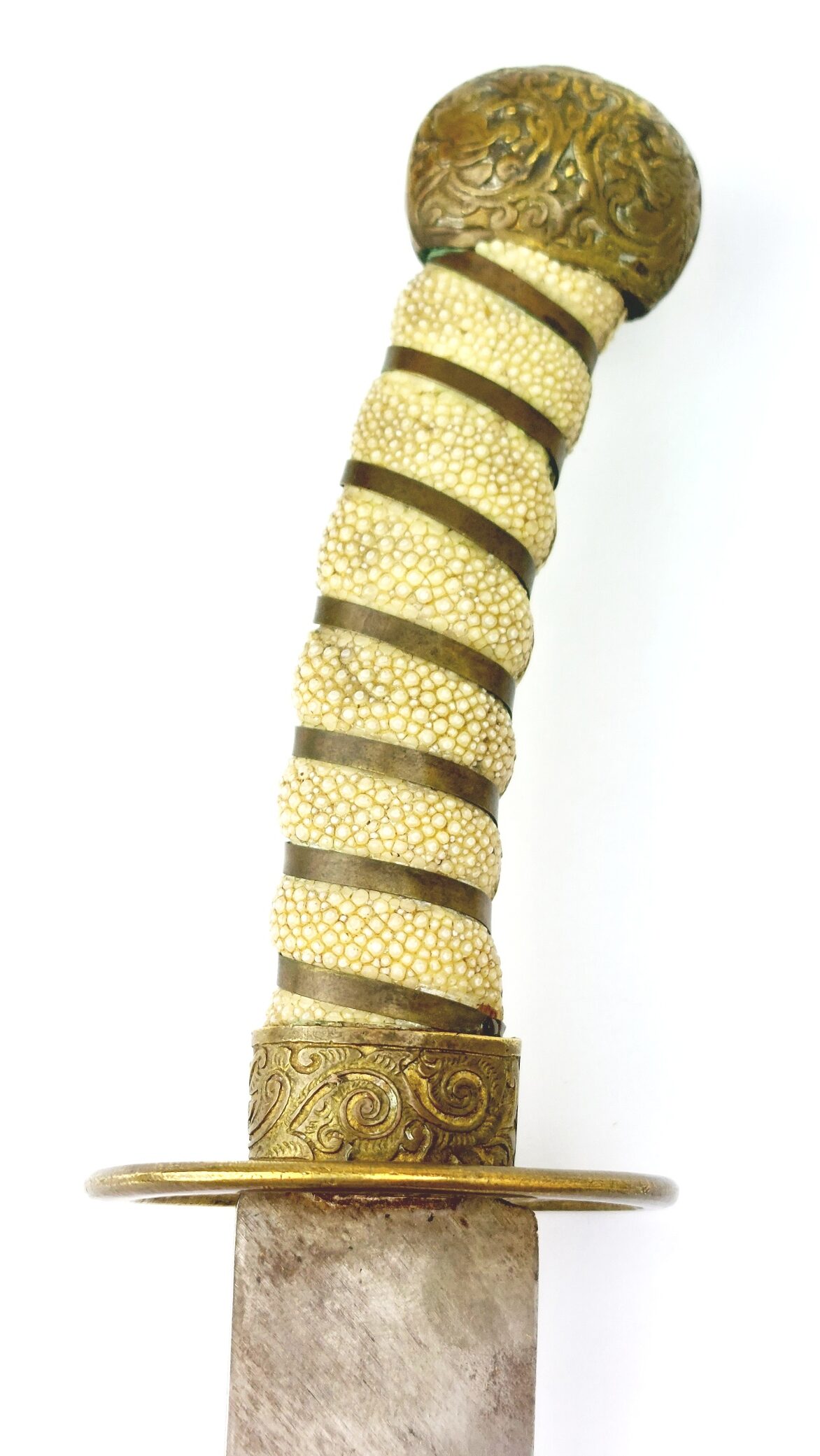 Chinese, Boxer Rebellion Era (Late Qing Dynasty c.1890–1900), Brass Mounted Shagreen Dao / Yaodao Saber (Short Sword) with Shagreen Scabbard - Image 15