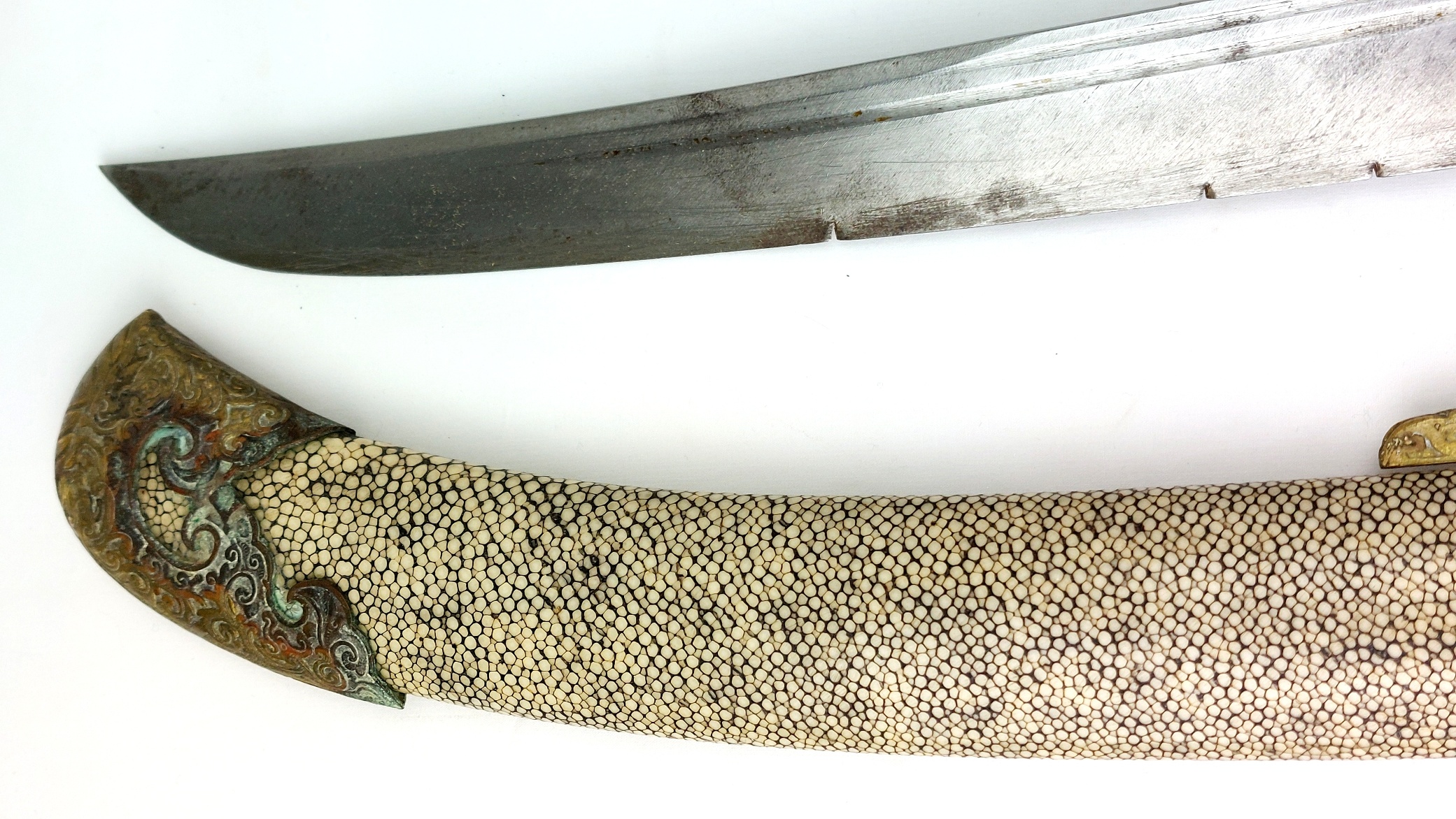 Chinese, Boxer Rebellion Era (Late Qing Dynasty c.1890–1900), Brass Mounted Shagreen Dao / Yaodao Saber (Short Sword) with Shagreen Scabbard - Image 10