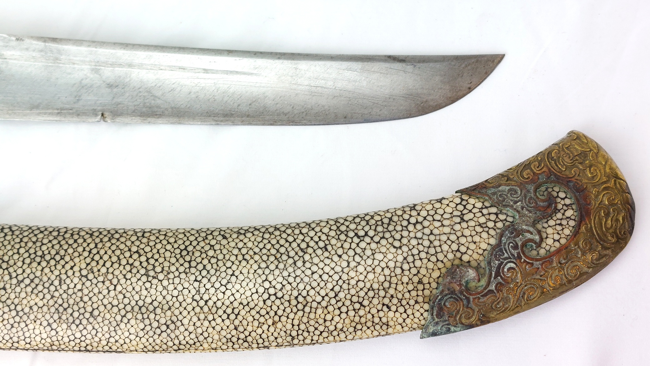 Chinese, Boxer Rebellion Era (Late Qing Dynasty c.1890–1900), Brass Mounted Shagreen Dao / Yaodao Saber (Short Sword) with Shagreen Scabbard - Image 5