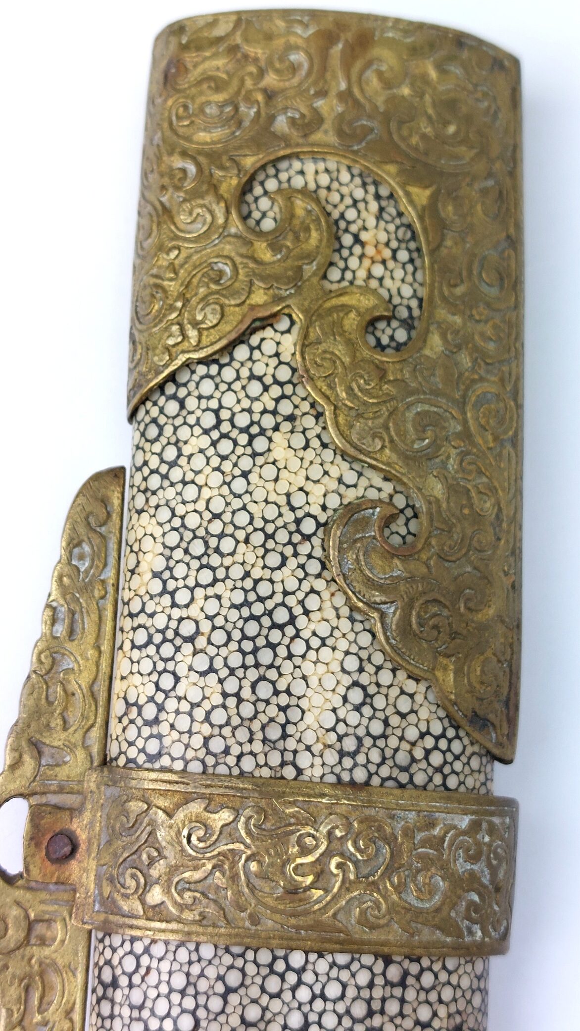 Chinese, Boxer Rebellion Era (Late Qing Dynasty c.1890–1900), Brass Mounted Shagreen Dao / Yaodao Saber (Short Sword) with Shagreen Scabbard - Image 25