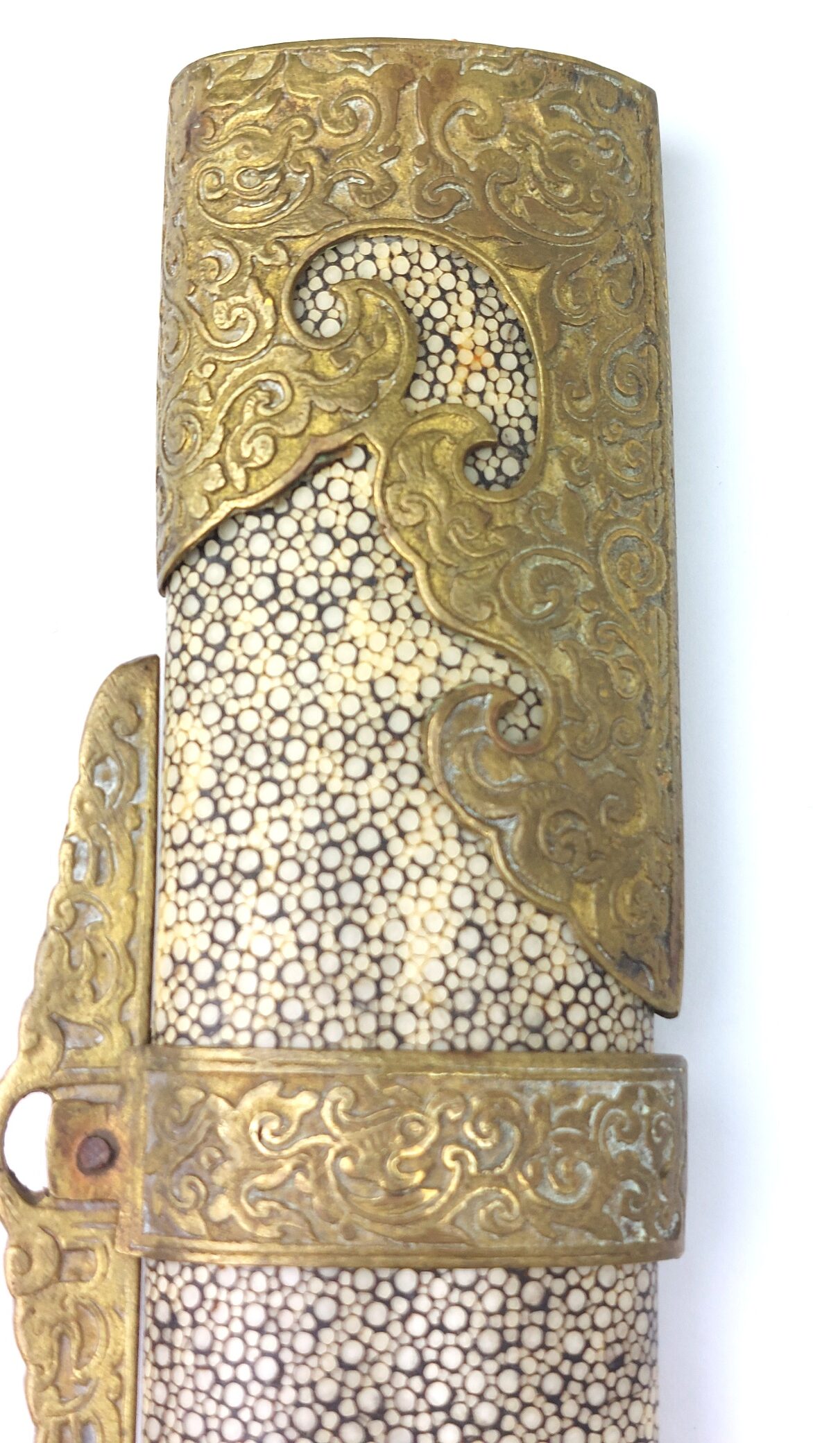 Chinese, Boxer Rebellion Era (Late Qing Dynasty c.1890–1900), Brass Mounted Shagreen Dao / Yaodao Saber (Short Sword) with Shagreen Scabbard - Image 35