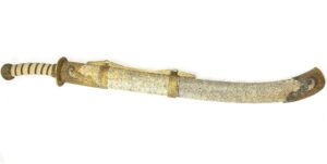 Chinese, Boxer Rebellion Era (Late Qing Dynasty c.1890–1900), Brass Mounted Shagreen Dao / Yaodao Saber (Short Sword) with Shagreen Scabbard