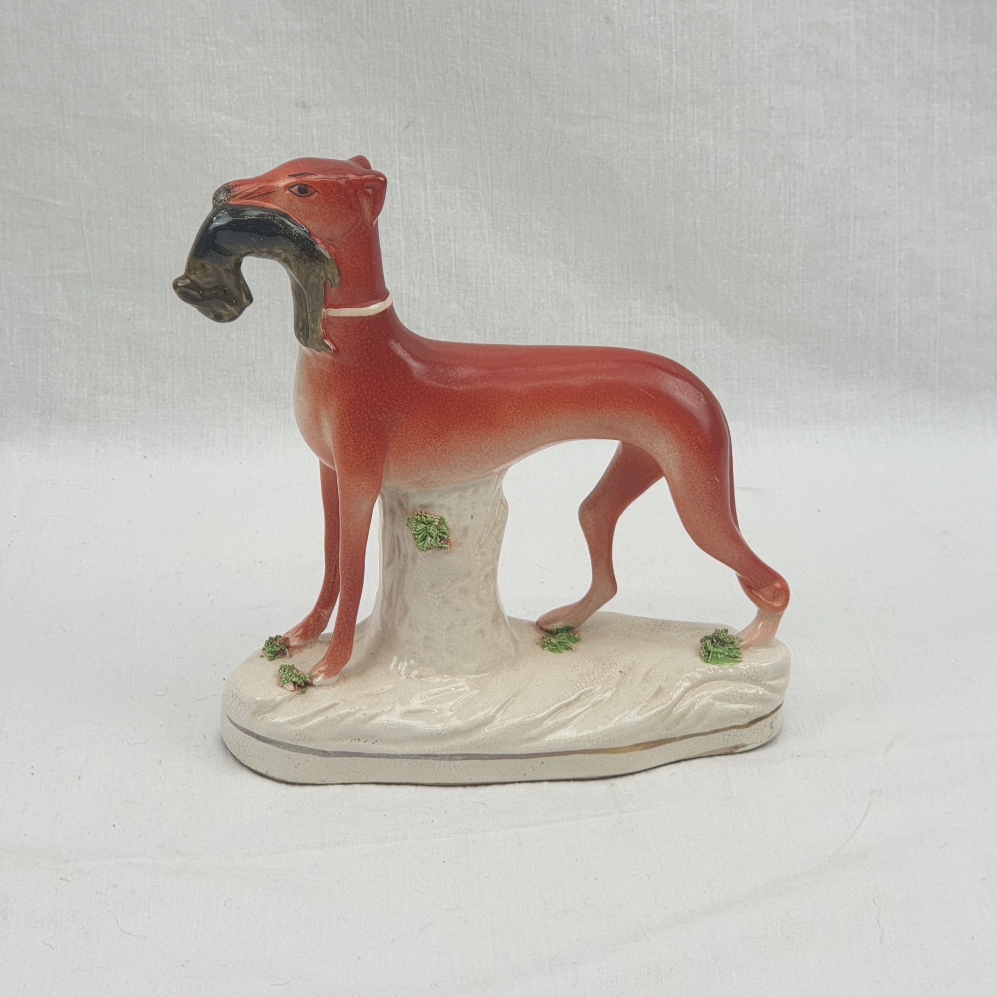 Circa 1840s Staffordshire Hound With A Hare In Its Mouth
