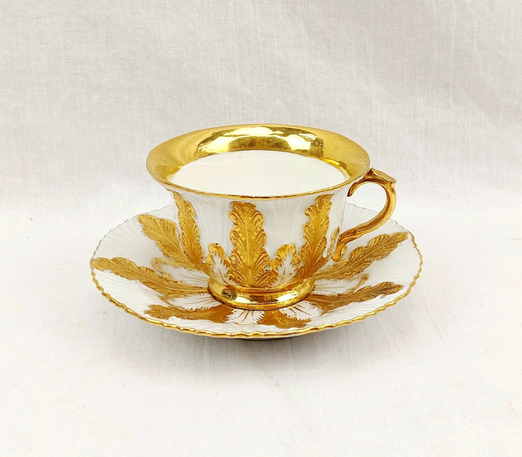 Circa 1880 - 1900 Meissen Acanthus Leaf Porcelain Cup And Saucer