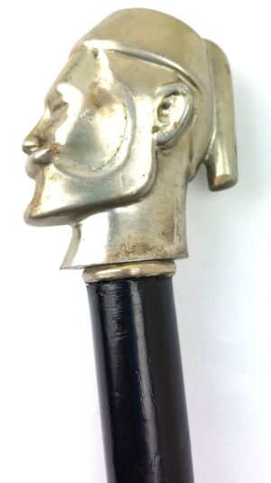 Continental - British, Late 19th Century, Figural Fez-Head Gentleman’s Walking Stick, Carved Shaft