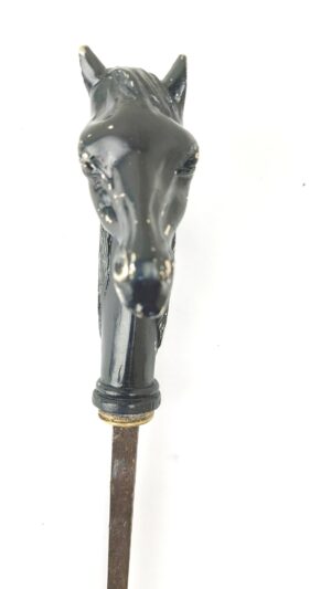 European, Late 19th Early 20th Century, Horse-Head Sword Stick Cane with Concealed Blade, Blade Stamped
