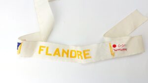 French, Post-War c.1950s–1960s, SS Flandre Ocean Liner Cap Tally, Compagnie Générale Transatlantique (French Line), Embroidered Souvenir Ribbon