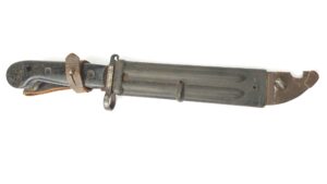 GDR (DDR) East German, Cold War Era, MPi-KM Modell 59/2 (AKM Type I Transitional) (AK47) Knife Bayonet with Steel Scabbard and Leather Frog