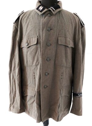 German, WWII Style, Waffen-SS Field Tunic with SS Collar Tabs and “Großdeutschland” Cuff Title, Reproduction Example, Large Size