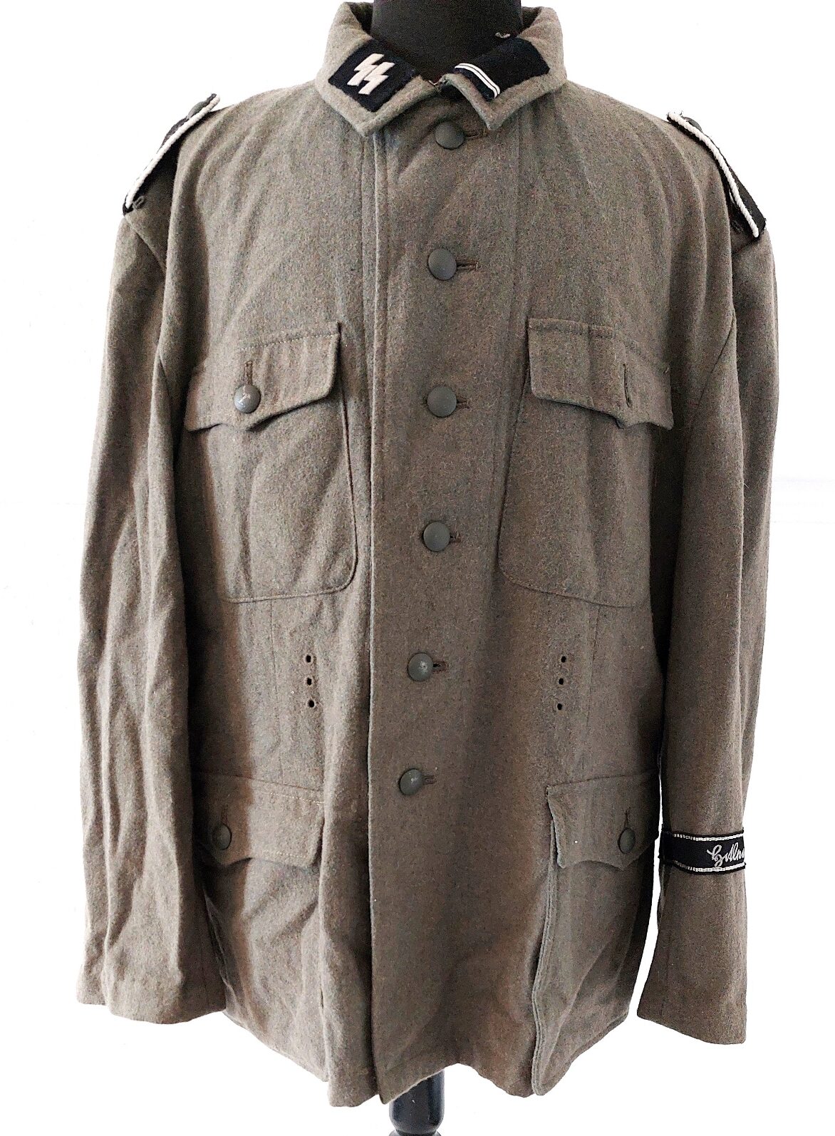 German, WWII Style, Waffen-SS Field Tunic with SS Collar Tabs and “Großdeutschland” Cuff Title, Reproduction Example, Large Size