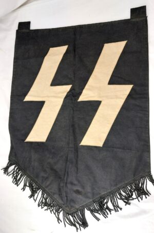 German, SS Pattern, Fanfare Trumpet Banner (Fanfarentuch), Black Cloth with White Runes, Fringed