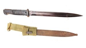 German, WW2 - Dated 1942, K98 (Seitengewehr 84/98 III) Mauser Bayonet and Scabbard, Matching Numbers by E. & F. Hörster “asw 42” and British Pattern 1937 Webbing Frog