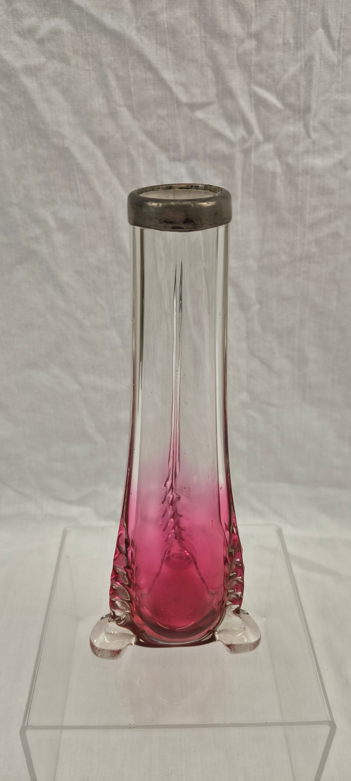 Victorian Silver-Rimmed Cranberry Glass Specimen Vase, c.1880