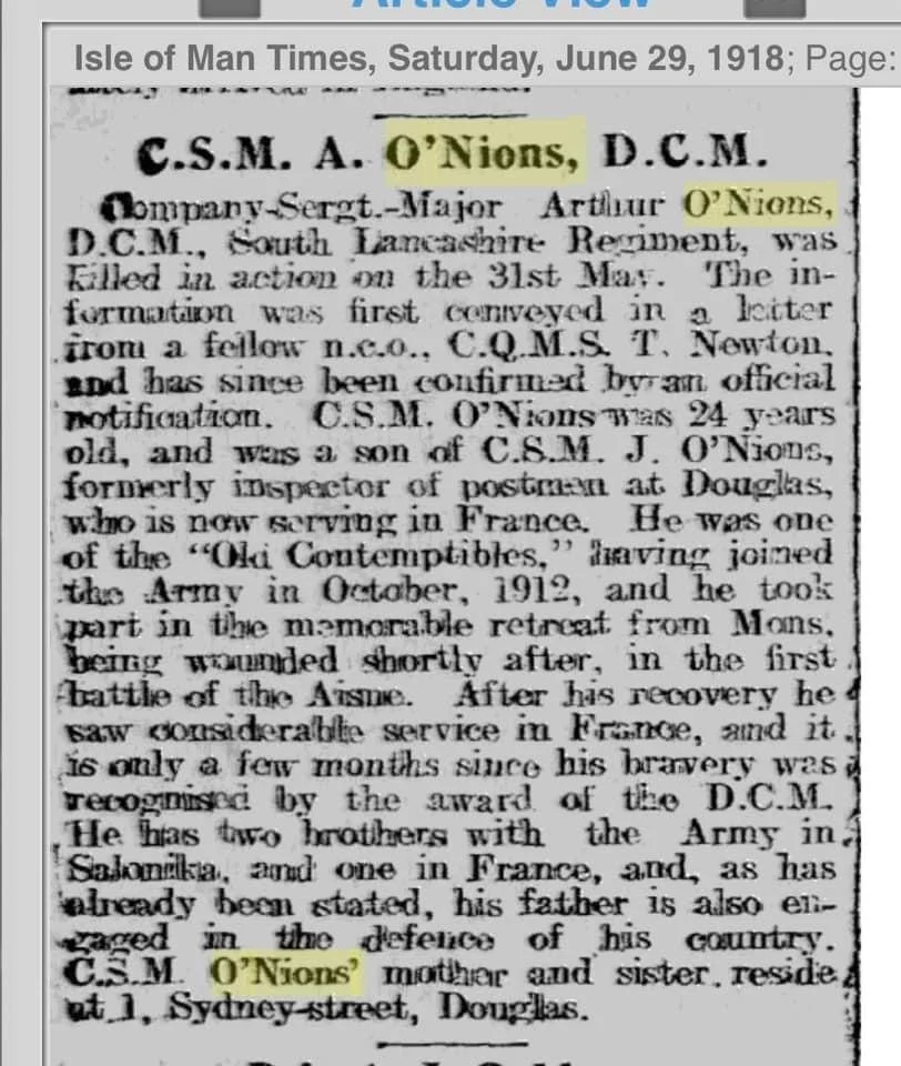 Exceptional WWI Onions Family Identity Disc Group – John Onions 3054, Manchester Regiment & Company Sergeant Major; Arthur Onions 9880 DCM KIA, South Lancashire Regiment - Image 15