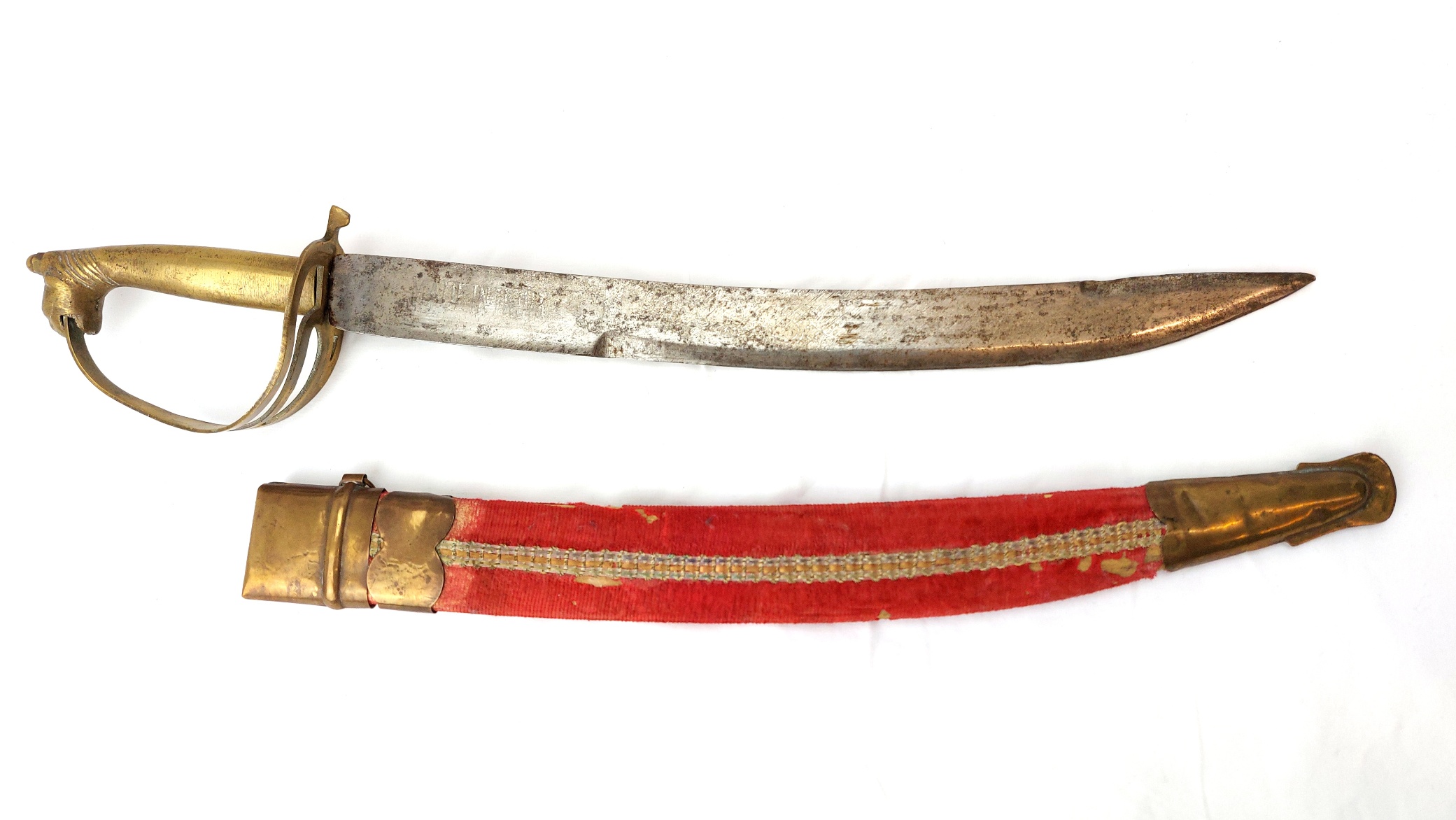 Indian, Late 20th Century, Ceremonial Talwar Dagger / Short Sword with Camel Head Hilt and Velvet Covered Scabbard