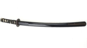 Japanese, Edo Period Style Wakizashi Sword (脇差) with Black Lacquer Saya (Scabbard), Decorative Iron Tsuba and Ray Skin Tsuka