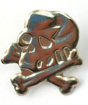 Modern Skull & Crossbones Enamel Lapel Pin Badge – Brass Tone – Novelty / Biker Style