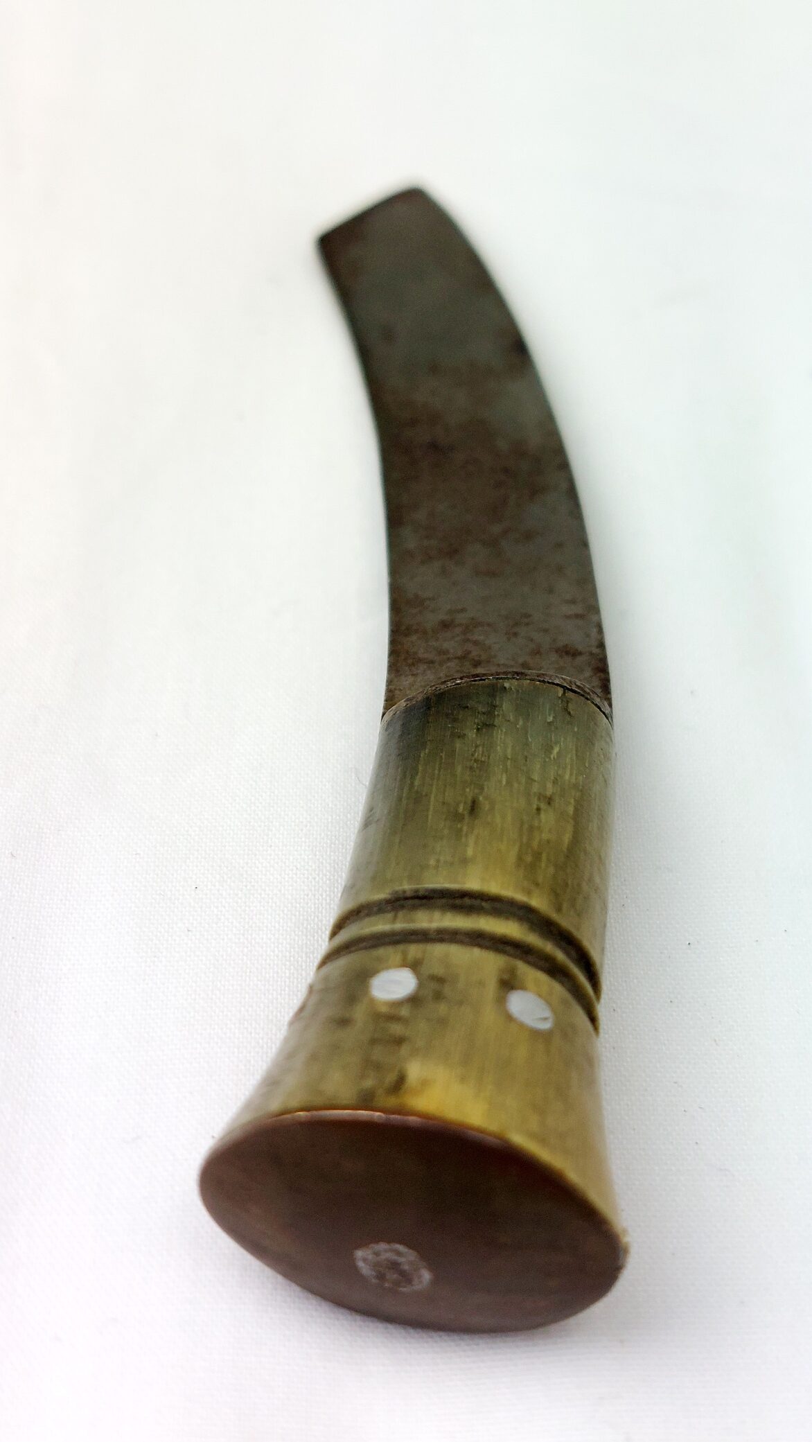 Nepalese, Late Victorian / Early 20th Century Kukri Knife Set, Lion’s Head Pommel, Studded Horn Hilt, with Karda, Chakmak and Leather Covered Scabbard - Image 24