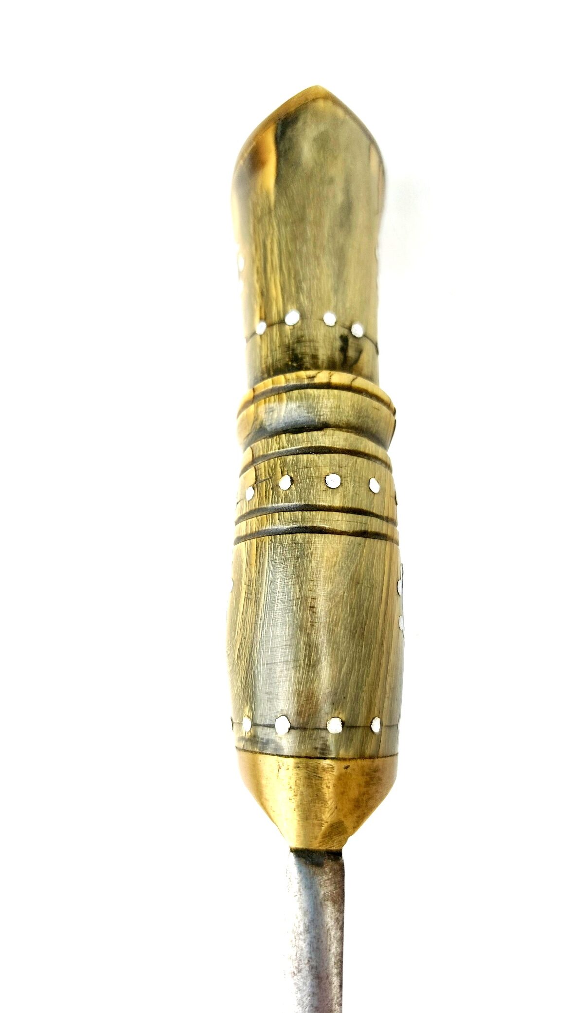 Nepalese, Late Victorian / Early 20th Century Kukri Knife Set, Lion’s Head Pommel, Studded Horn Hilt, with Karda, Chakmak and Leather Covered Scabbard - Image 12